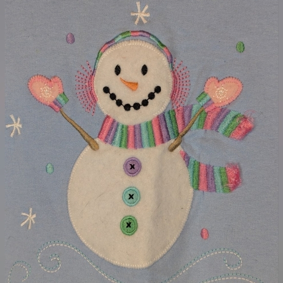 3 Designs medium snowman sweatshirt in light blue no size tag - Picture 3 of 6